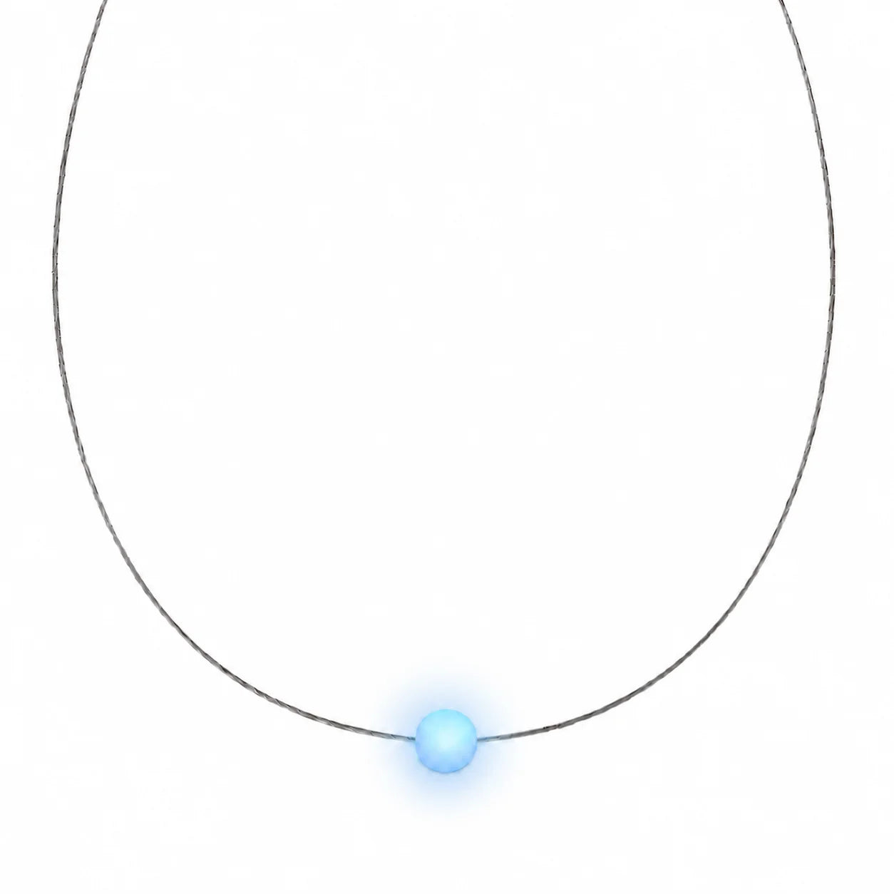 Leuchtende Firejewel LED-Halskette mit hellblauer Milchglaskugel und feinem Edelstahl-Collier 