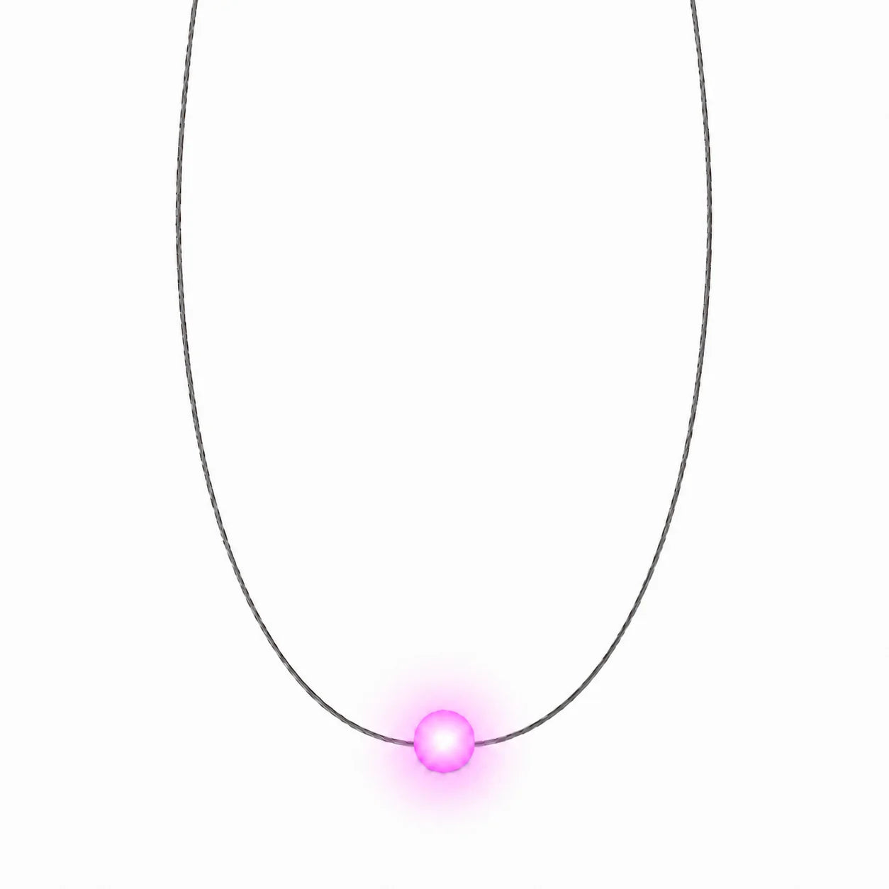 Firejewel LED-Halskette für Damen mit kleiner Milchglas-Kugel, pink leuchtend auf weißem Hintergrund