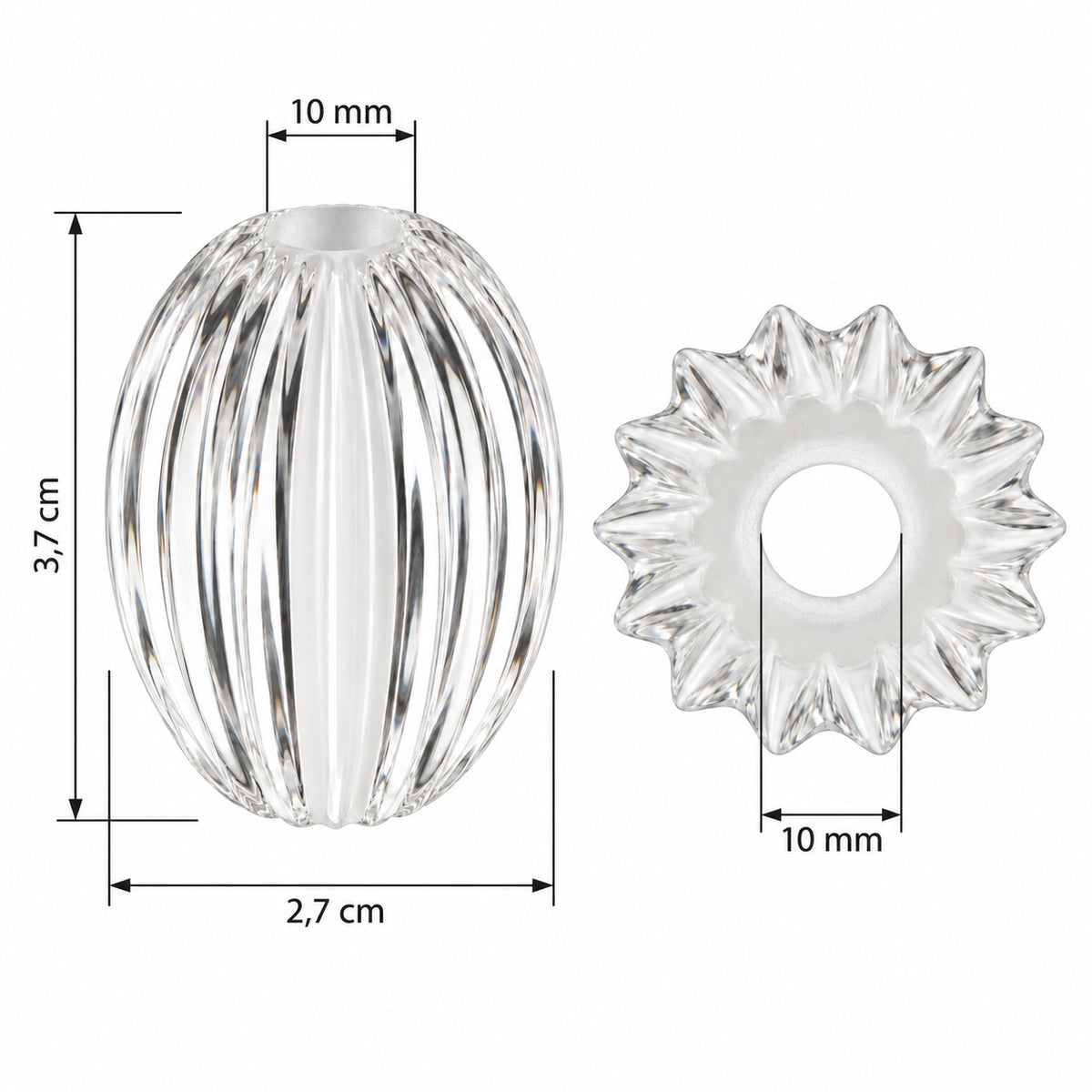 G4 Lampenglas Maße 37 x 27 mm mit 10 mm Aufnahmeöffnung