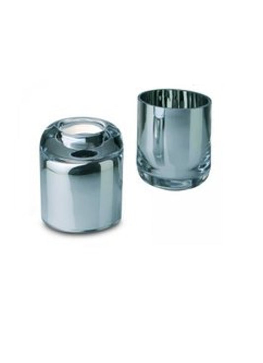 GLAM Silber Dekoglas Glas Chrom Teelichthalter Kerzenleuchter Rund Tee – Vase / Glasvase / Deko-Vase – stilvolles Wohnaccesso