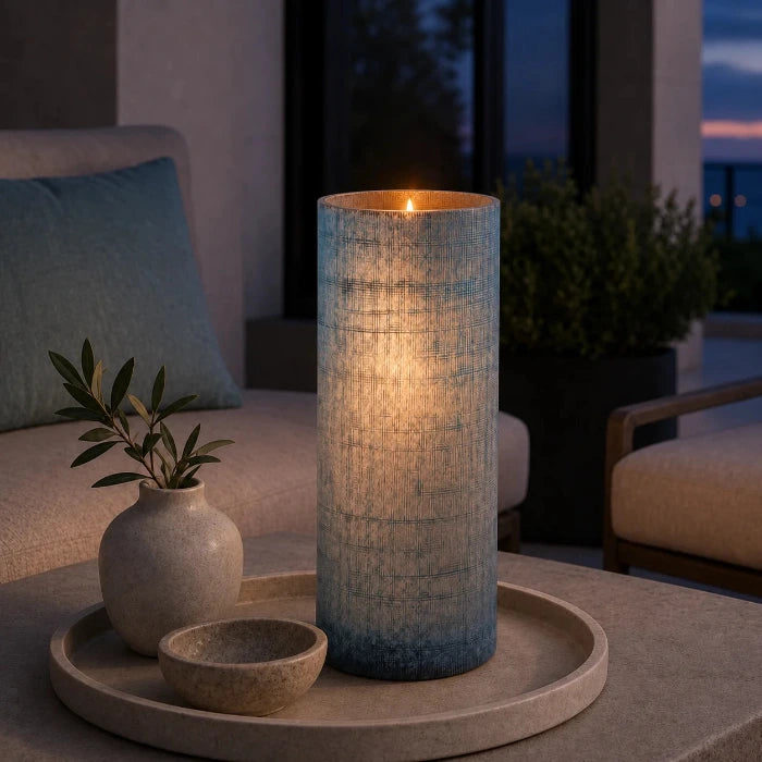 Elegante hohe Glasvase in Blau, 35 cm, als moderne Wohndekoration , Terasse