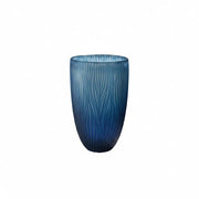 Schmale Vase aus Glas blau 18x28cm mit geschliffenen Muster mundgeblasen mundgeblasen, Handwerkskunst