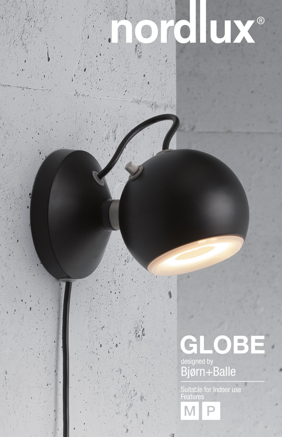 Nordlux Globe Wandleuchte schwarz GU10 – schwenkbar mit Magnethalterung & Steckerkabel