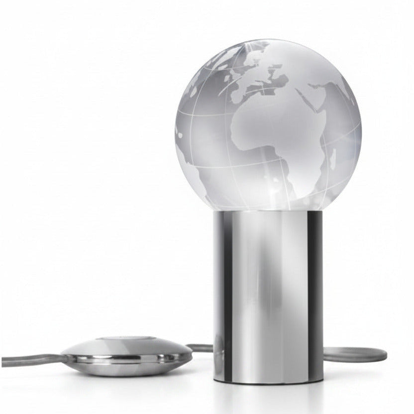 Beleuchteter Glas-Globus 13cm LED Contro World Chrom Tischlampe