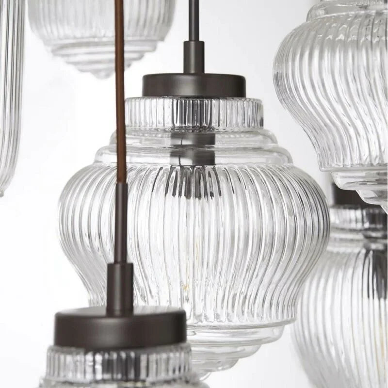 Brilliant Catha Hängelampe mit transparentem Riffelglas, 6x E14 und kürzbaren Pendeln bis 160 cm für hohe Räume