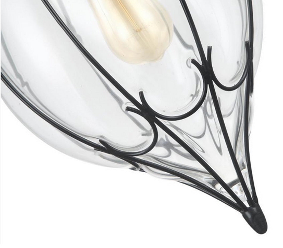 Hängelampe im italienischen Stil Tropfenform Glas klar Metall schwarz E27