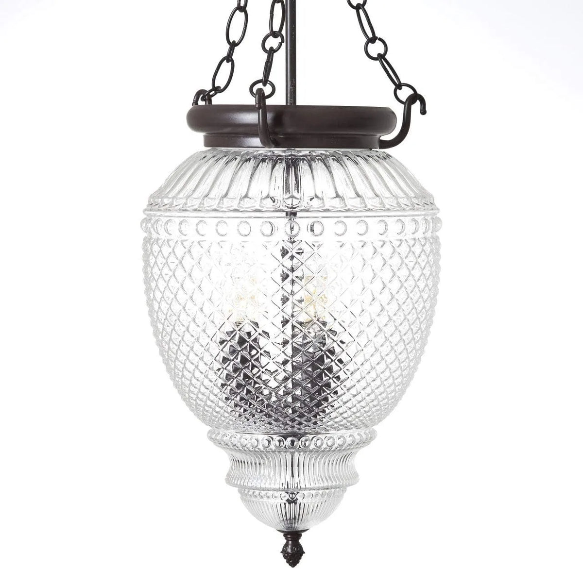 Brilliant Helyn Glaspendelleuchte mit transparentem Glasschirm und braunem Metallgestell im klassischen Vintage-Stil