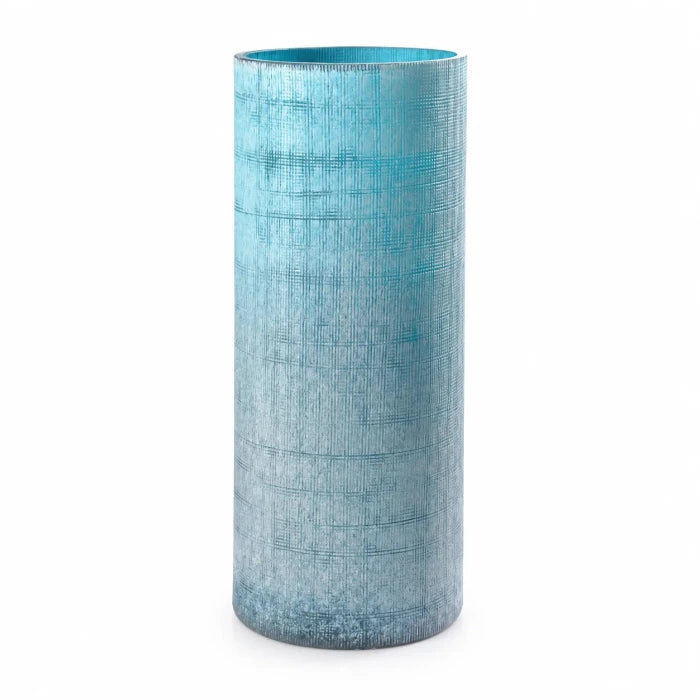 Hohe blaue Blumenvase aus Glas, 35 cm, in moderner Studioaufnahme