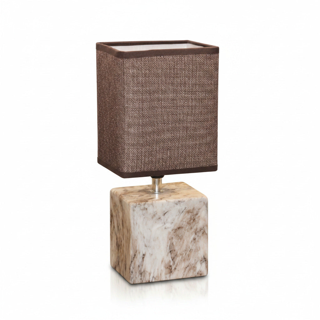 Log Marmor Tischleuchte 31cm mit Stoffschirm braun Tischlampe