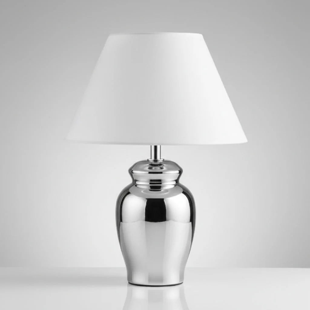 Klassische Tischleuchte 30cm mit Stoffschirm weiß Simon Tischlampe