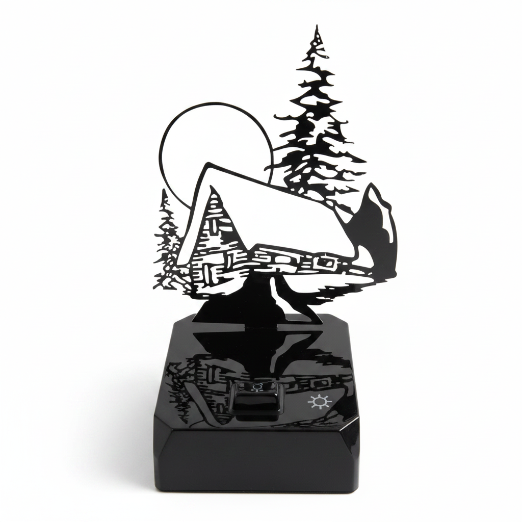 LED Tischlampe mit Schattenspiel Shadow Motiv Hütte