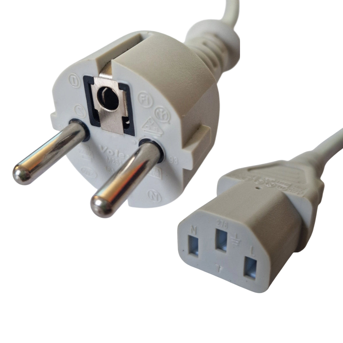 Kaltgerätekabel 1,6 m mit Schuko-Stecker und IEC C13 Anschluss in Hellgrau Volex 