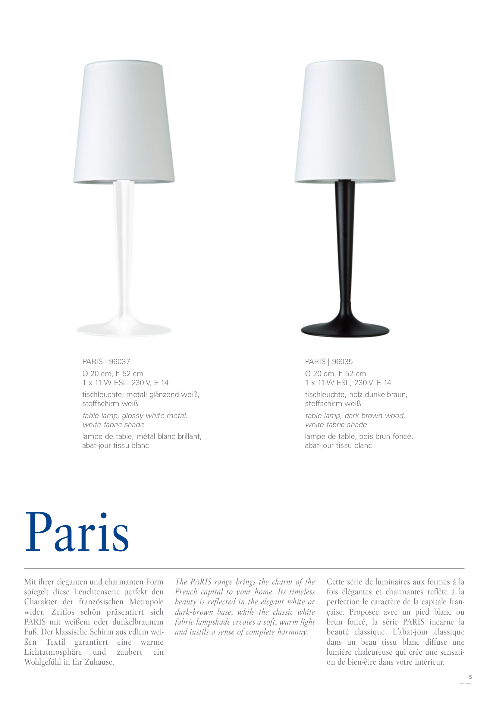 Auszug aus dem Villeroy & Boch Katalog mit Tischleuchte Paris und passendem Original-Lampenschirm