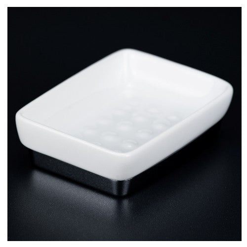 Keramik eckige Seifenschale Weiß Chrom Sompex 12080