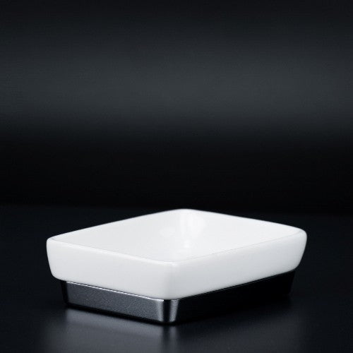 Keramik eckige Seifenschale Weiß Chrom Sompex 12080