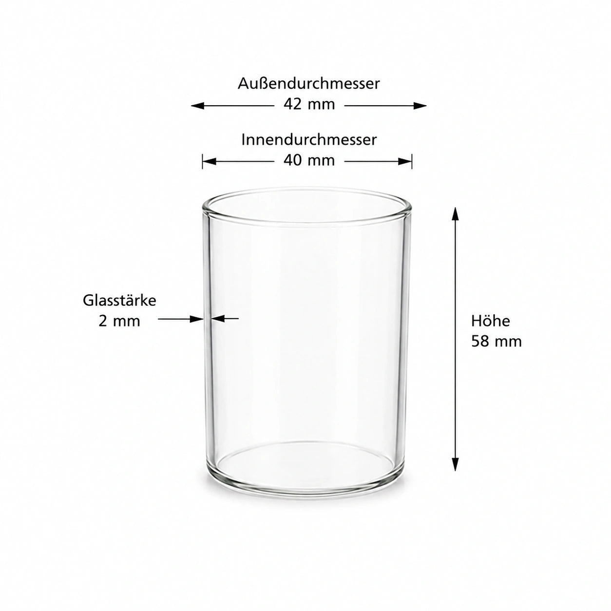 Teelichtglas aus klaren Glas 6cm hoch Ø 4,2cm - Kerzenglas, Windlicht transparent sompex 32181 ersatzglas zu endless light mittel  dekoglas mit boden glaszylinder klein transparent innendurchmesser 4cm höhe 58mm