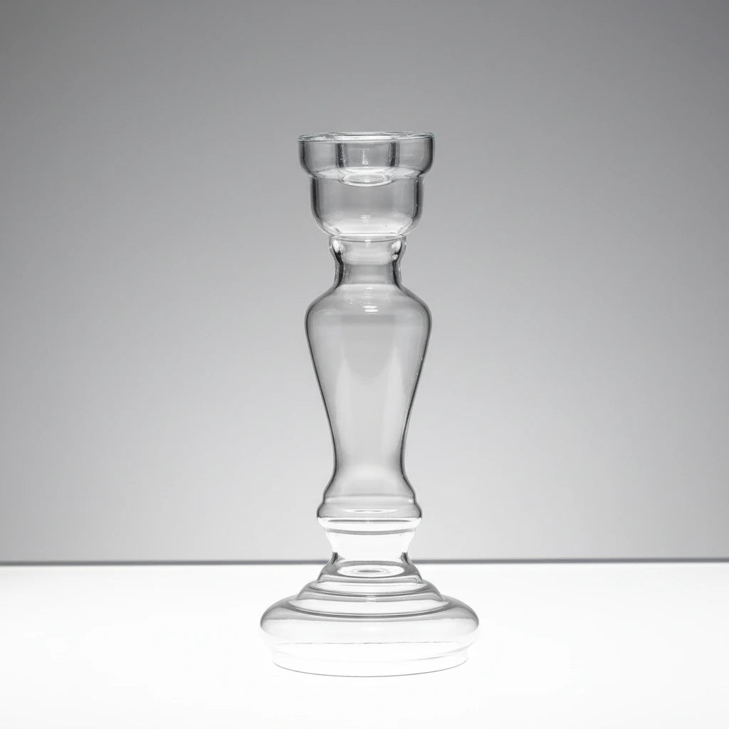 Blumenvase / Kerzenleuchter für Stabkerzen aus klaren Glas transparent – Glasvase / Deko-Vase – stilvolles Wohnaccessoire & D