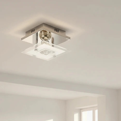 Kleine LED Wand- & Deckenleuchte TULA mit Glas Chrom 12x12cm
