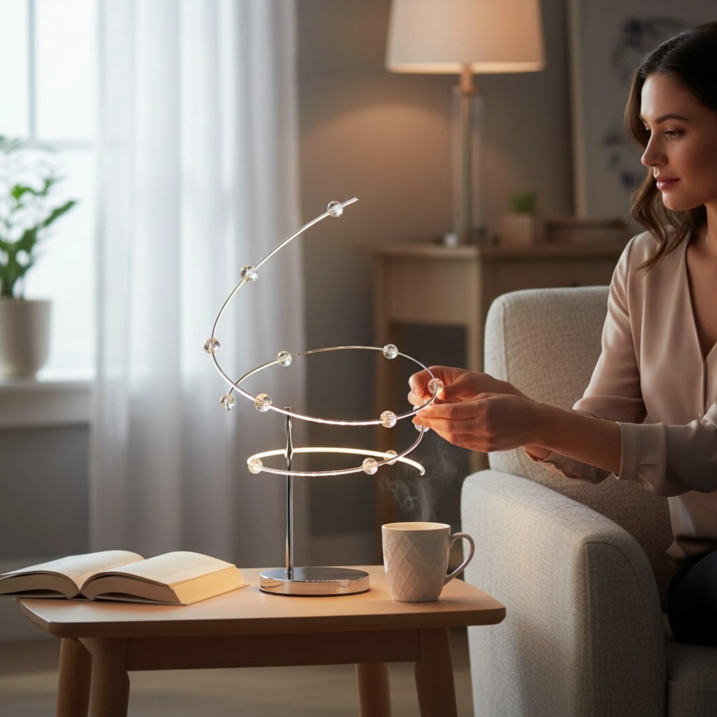 Kristallbehang an Tischlampe modern mit dekorativem Licht Effekt