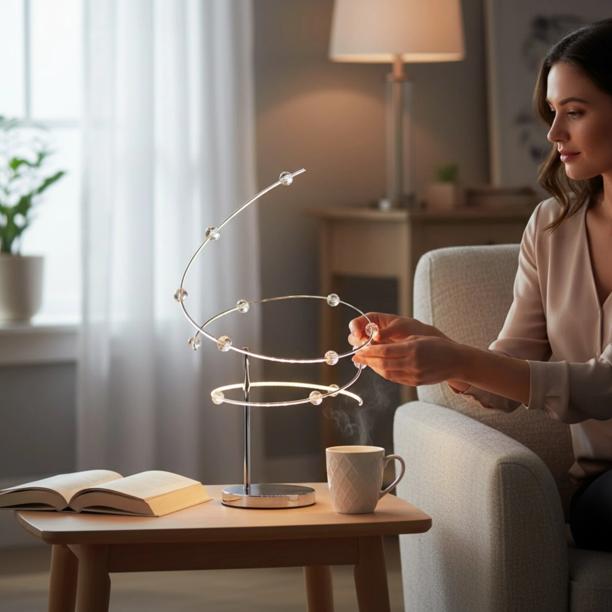 Kristallbehang an Tischlampe modern mit dekorativem Licht Effekt