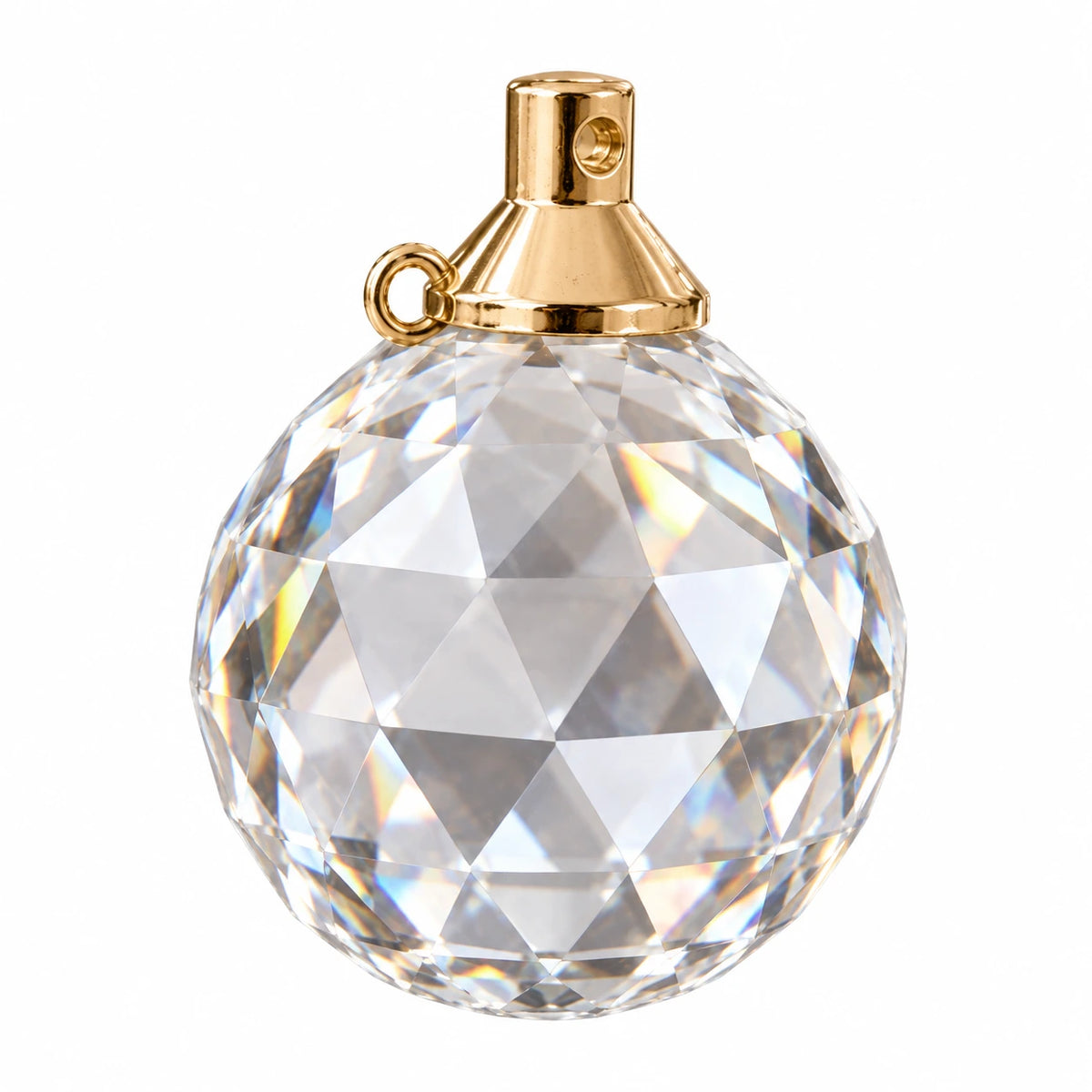 Kristallkugel 30 mm facettiert für Kronleuchter mit goldener Halterung als Kristallanhänger