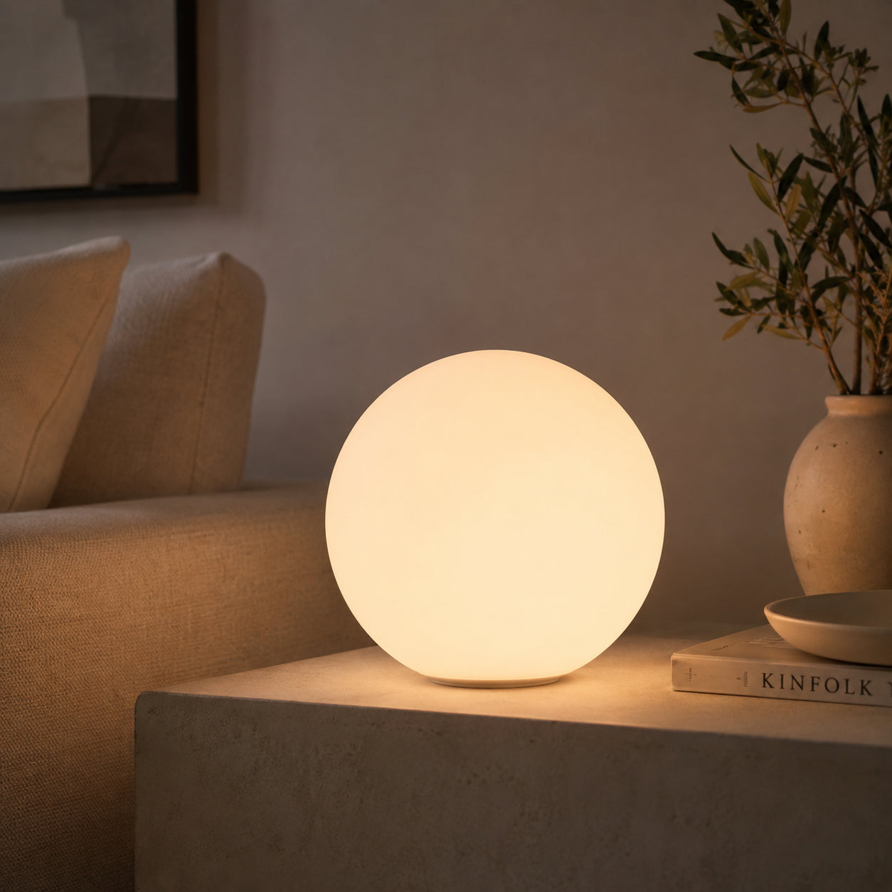 Kugellampe Glas weiß 30cm Durchmesser Tischlampe mit Steckerkabel und Schalter