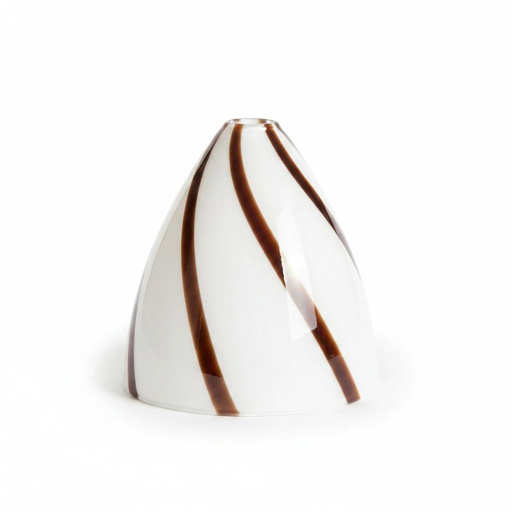 Ersatz-Lampenglas für G4-Leuchtmittel aus weißem Glas mit braunem Swirl-Muster, Höhe 7,8 cm. 