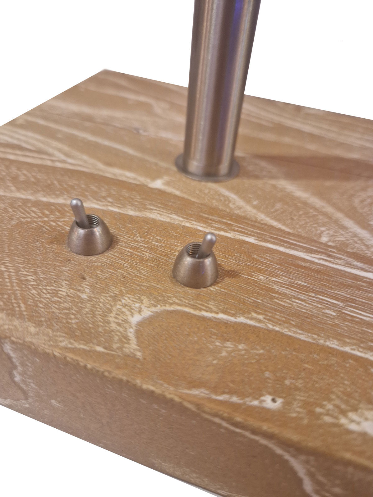 Design Lampenfuß Tischlampe mit Lesearm  rustikales Holz mit 2 Schaltern