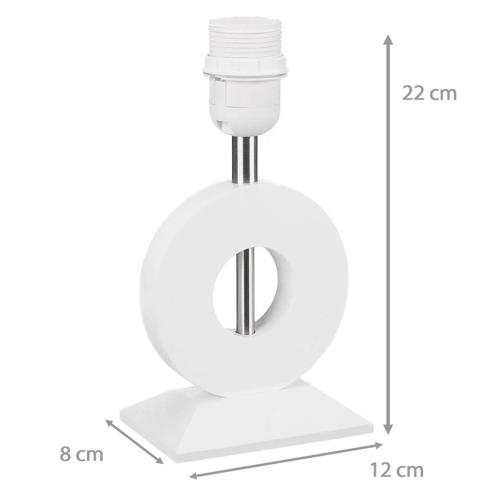 E27 Lampenfuß Weiß mit Ring-Design Metallrohr und quadratischem Standfuß 12cm lang, 8cm tief