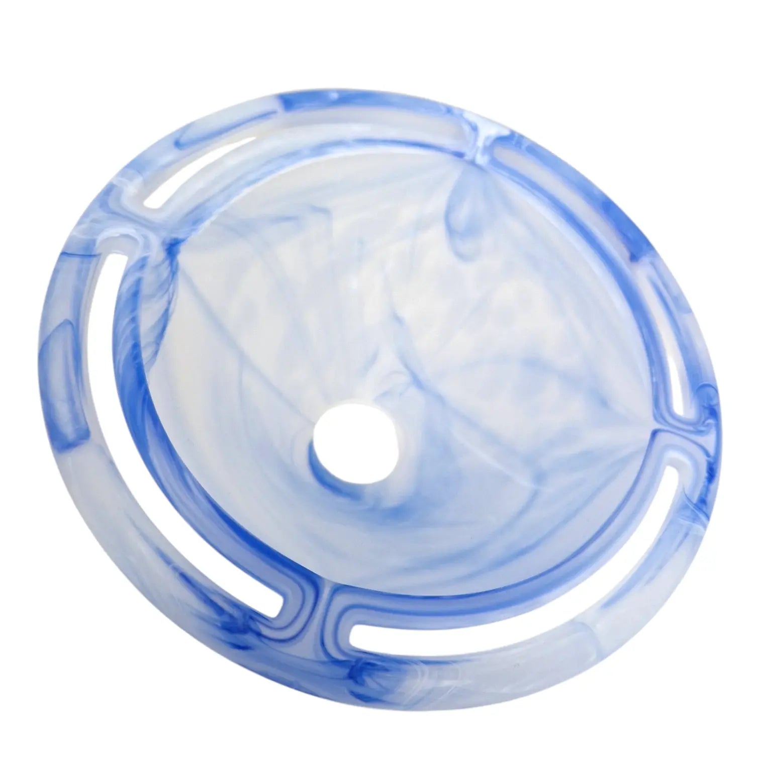 Seitenansicht des blau weiß marmorierten Lampenglases mit 25 mm Glasöffnung für G9 und G4 Leuchten