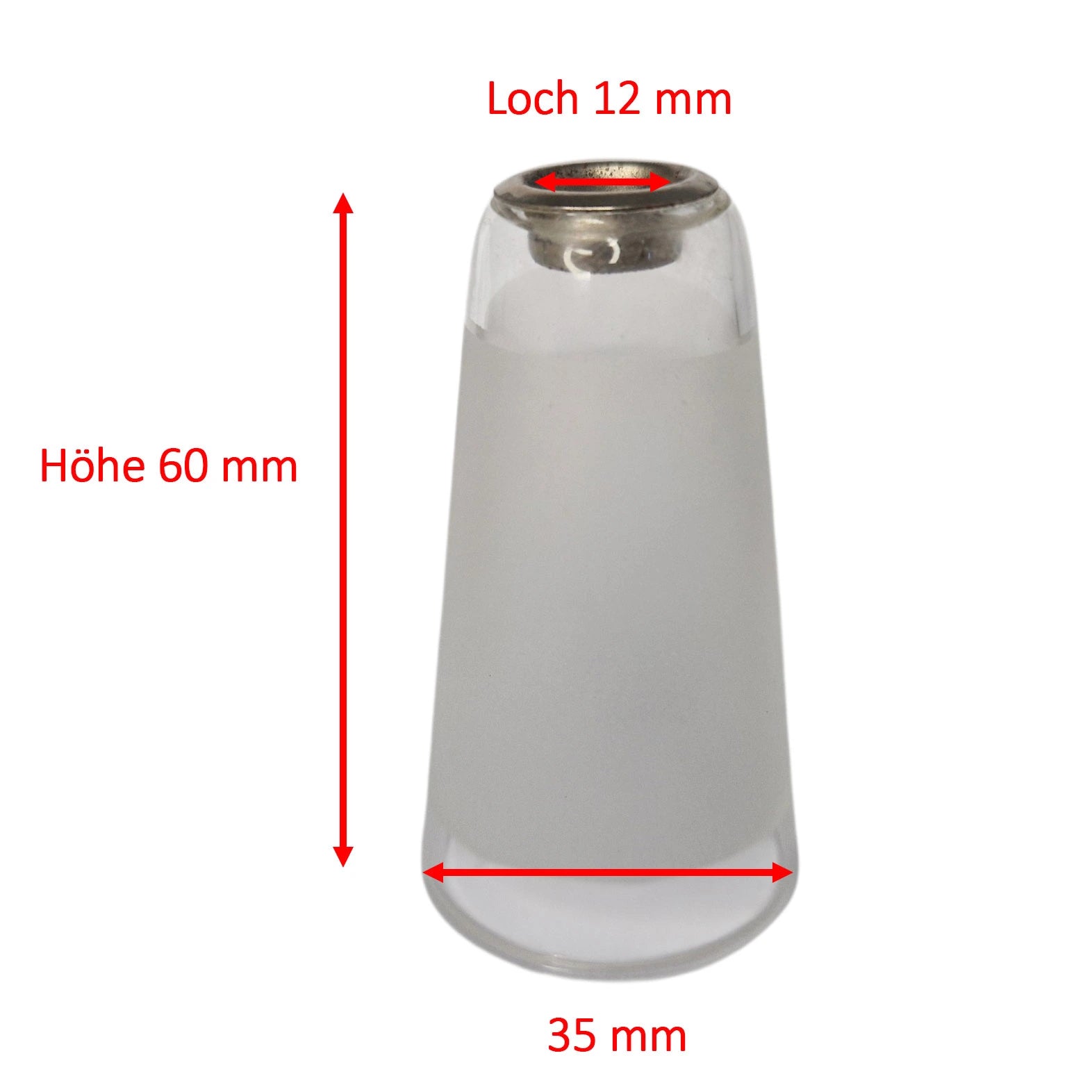 Lampenglas G4 Loch 12mm 6cm hoch Öfnnung unten 35mm Glas klar matt Lampen Ersatzglas Tulpe Kegel konisch