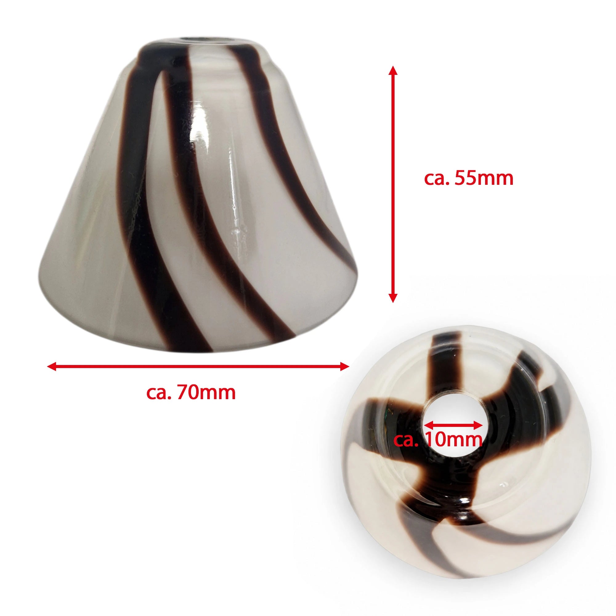 Glas Lampenschirm G4 Ersatzglas in Weiß Braun, rundes Leuchtenglas 70 mm Durchmesser, 55 mm hoch 10 mm Loch für Innenleuchten