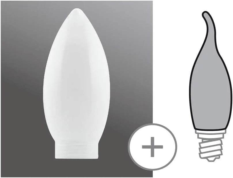 Lampenglas mit Gewinde zum schrauben kerze e14 weiß opal matt paulmann 875.87 Dekokappe für sockel 4000870875872 6,7 cm hoch 3,5 cm durchmesser
