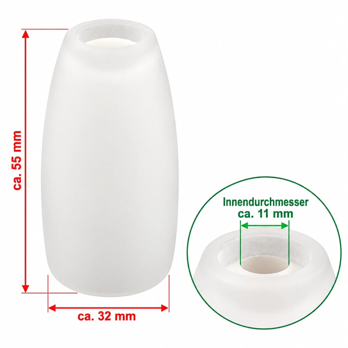 Lampenglas G4 Maße 55 x 32 mm mit 11 mm Aufnahmeloch – weißes Ersatzglas