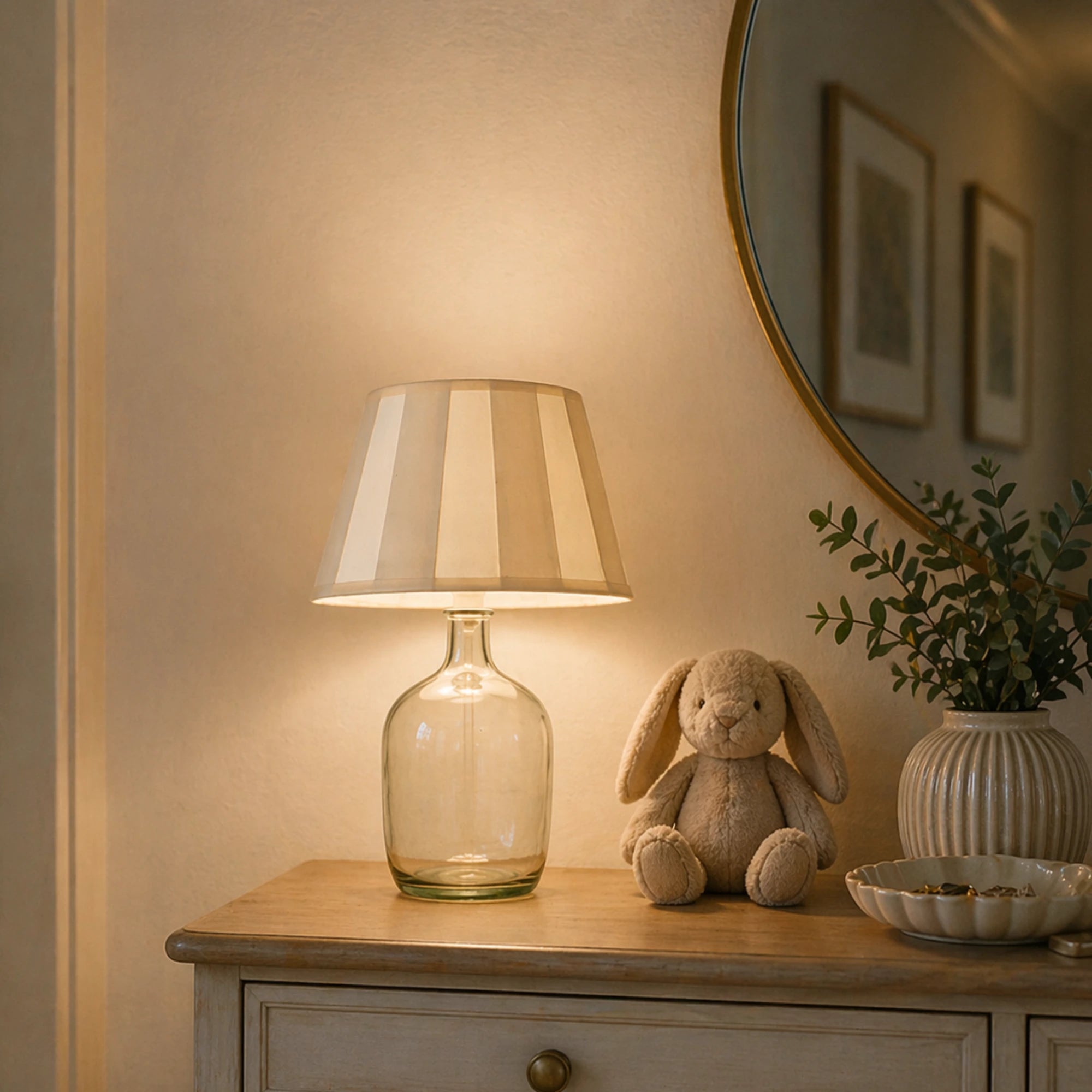 Various Lampenschirm creme mit Streifenmuster für Tischlampen und Wandleuchten, E27