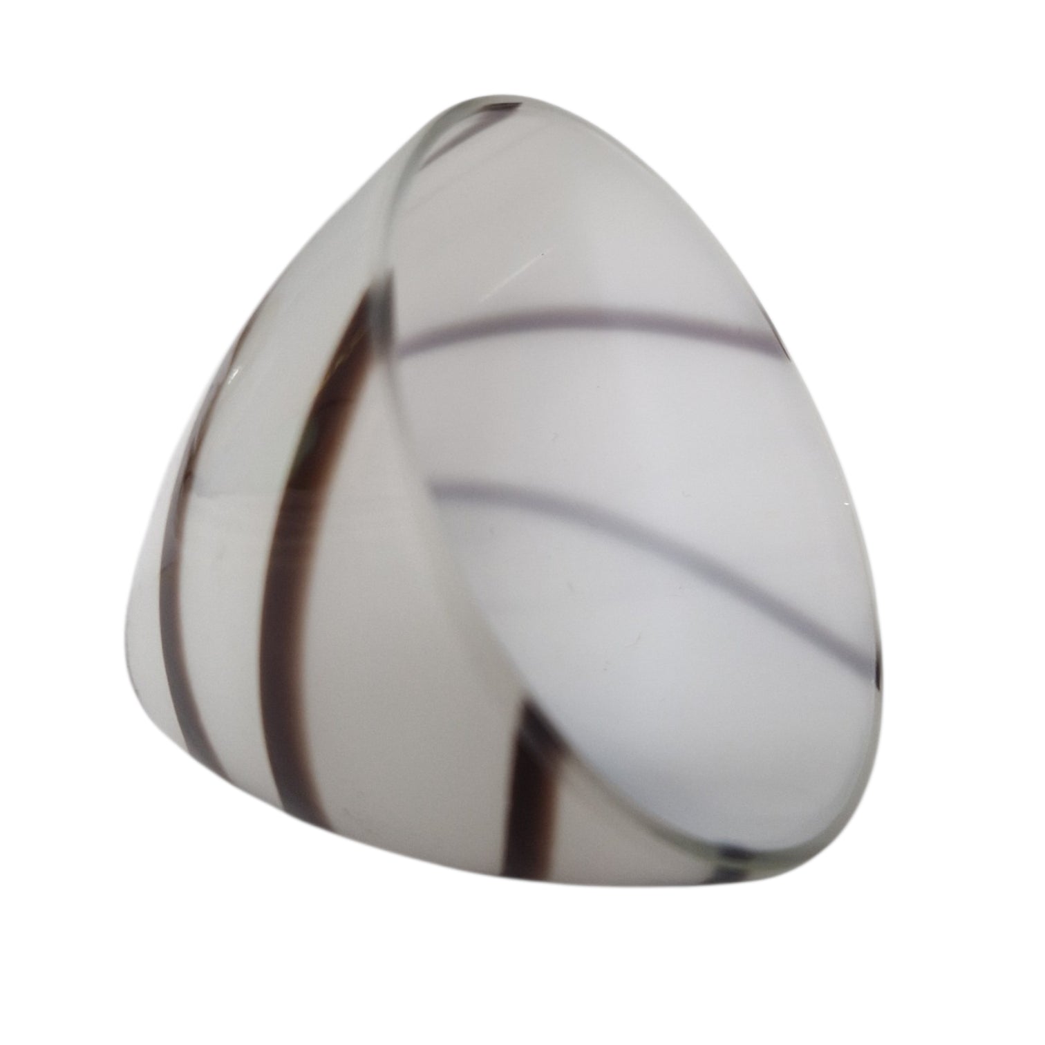 Dekoratives G4 Lampenglas in Weiß mit braunen Swirl-Streifen, Ø 7 cm, Höhe 7,8 cm.