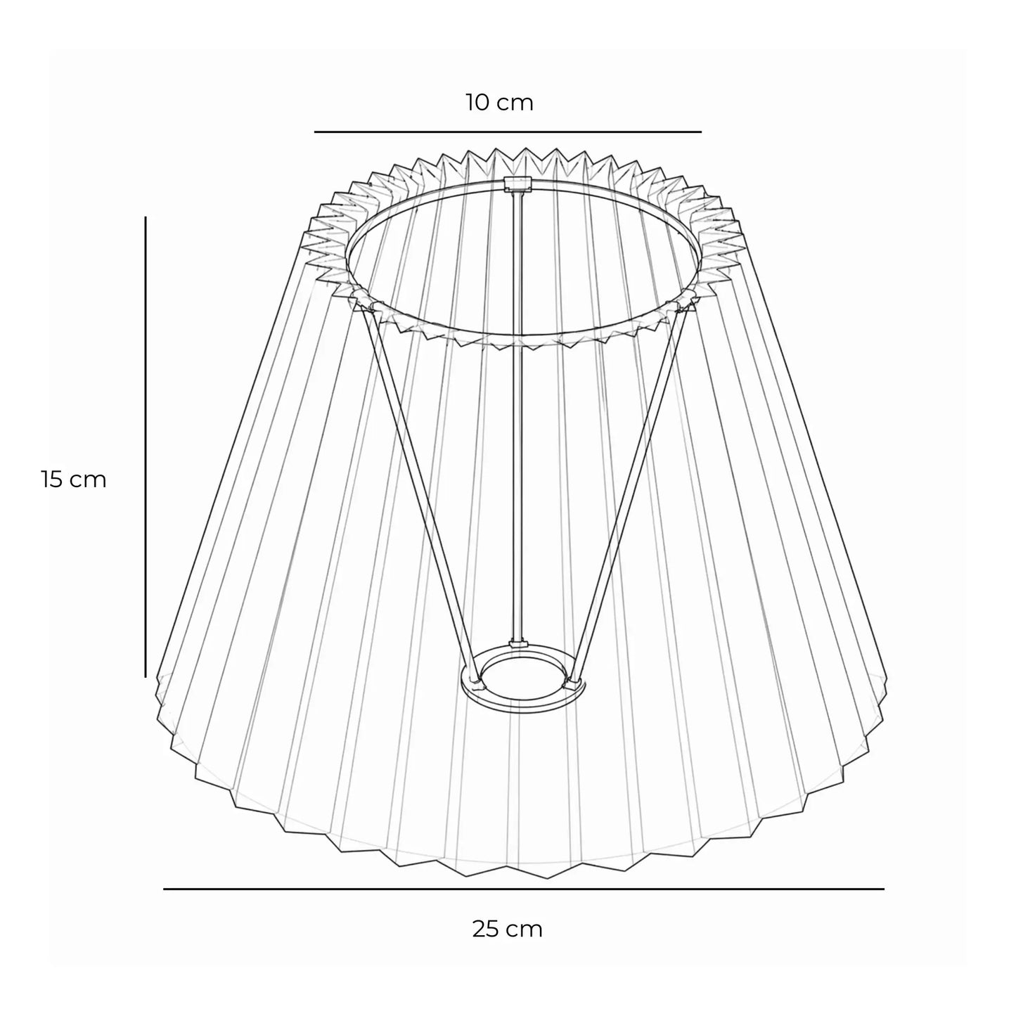 Maßskizze Lampenschirm 25 cm unten, 10 cm oben, 15 cm Höhe