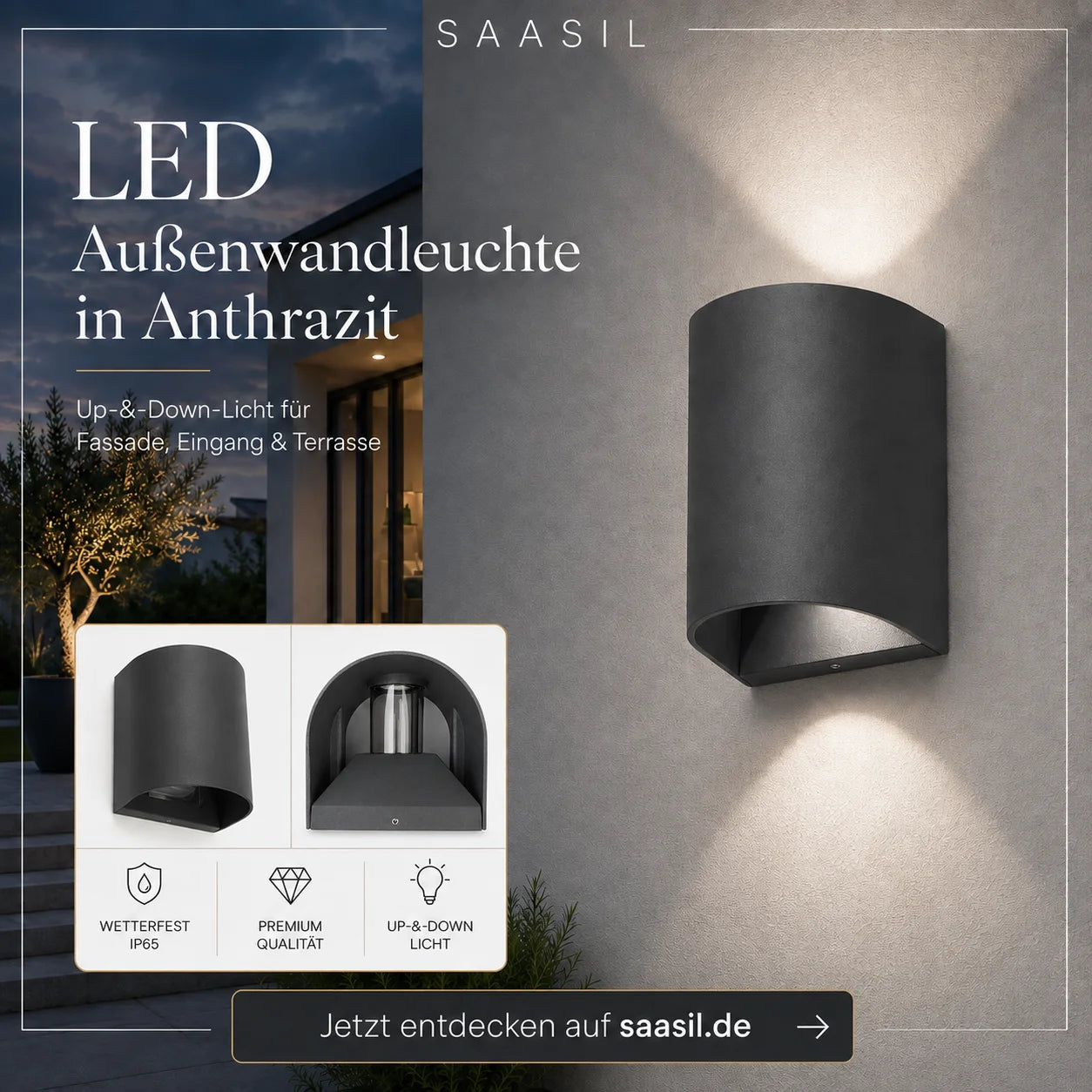 LED Außenwandleuchte Anthrazit – Up & Down Licht für Fassade & Terrasse