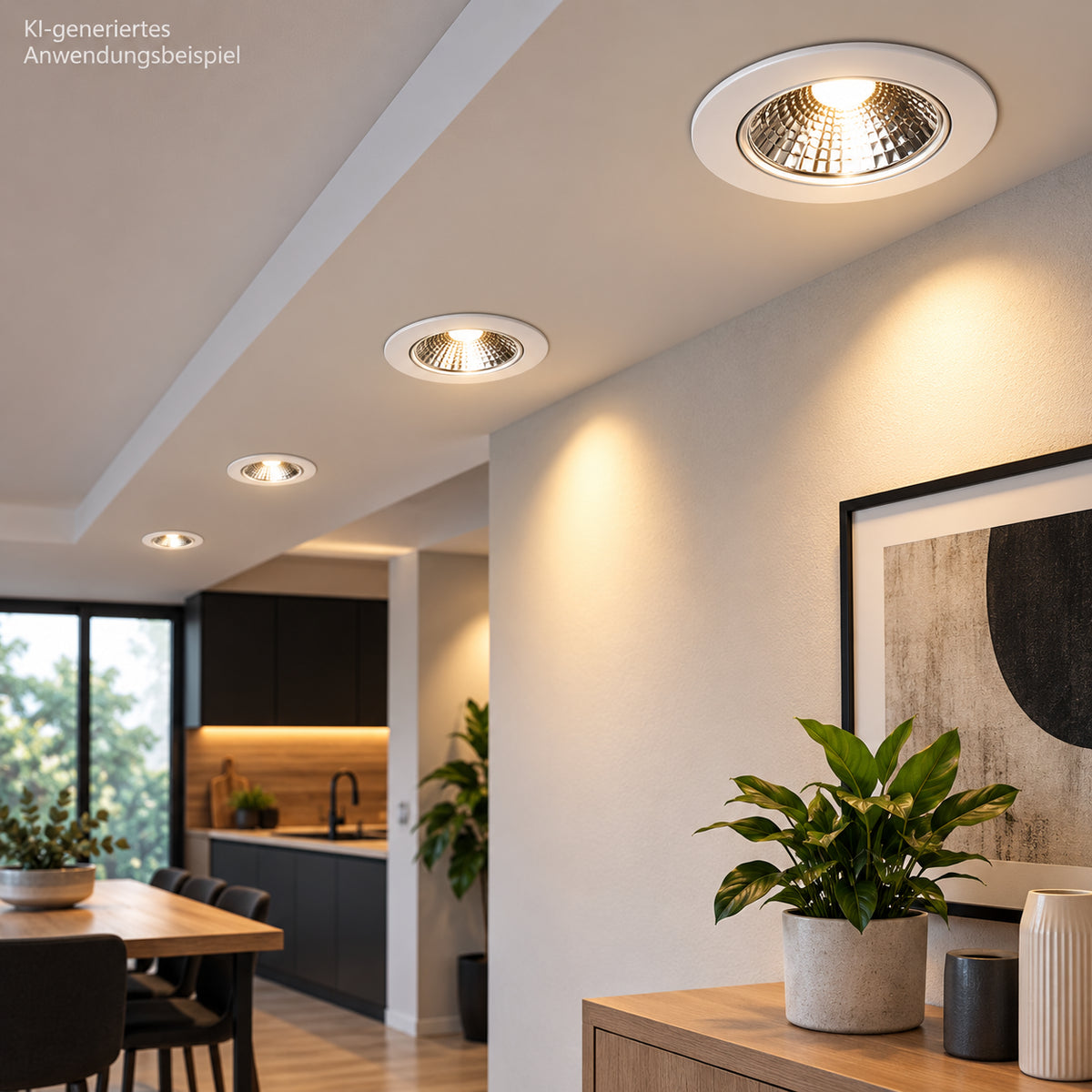 FOCO COB 7W LED Deckenstrahler im modernen Wohnraum – KI-generiertes Anwendungsbeispiel