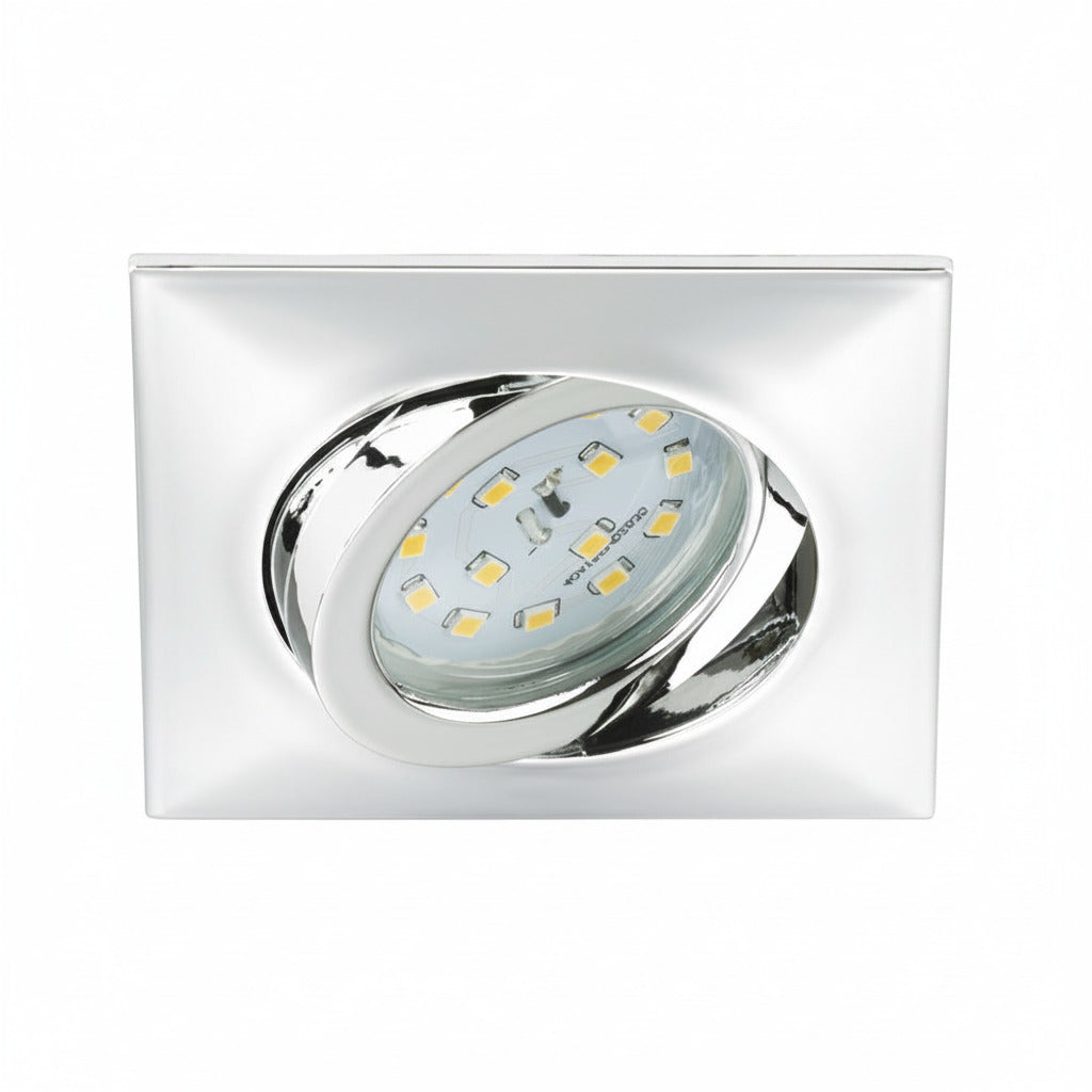 LED Einbau Spot Decke schwenkbar Chrom eckig ohne Trafo – Einbaustrahler IP23, schwenkbar, dimmbar, 68mm
