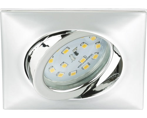 LED Einbau Spot Decke schwenkbar Chrom eckig ohne Trafo – Einbaustrahler IP23, schwenkbar, dimmbar, 68mm