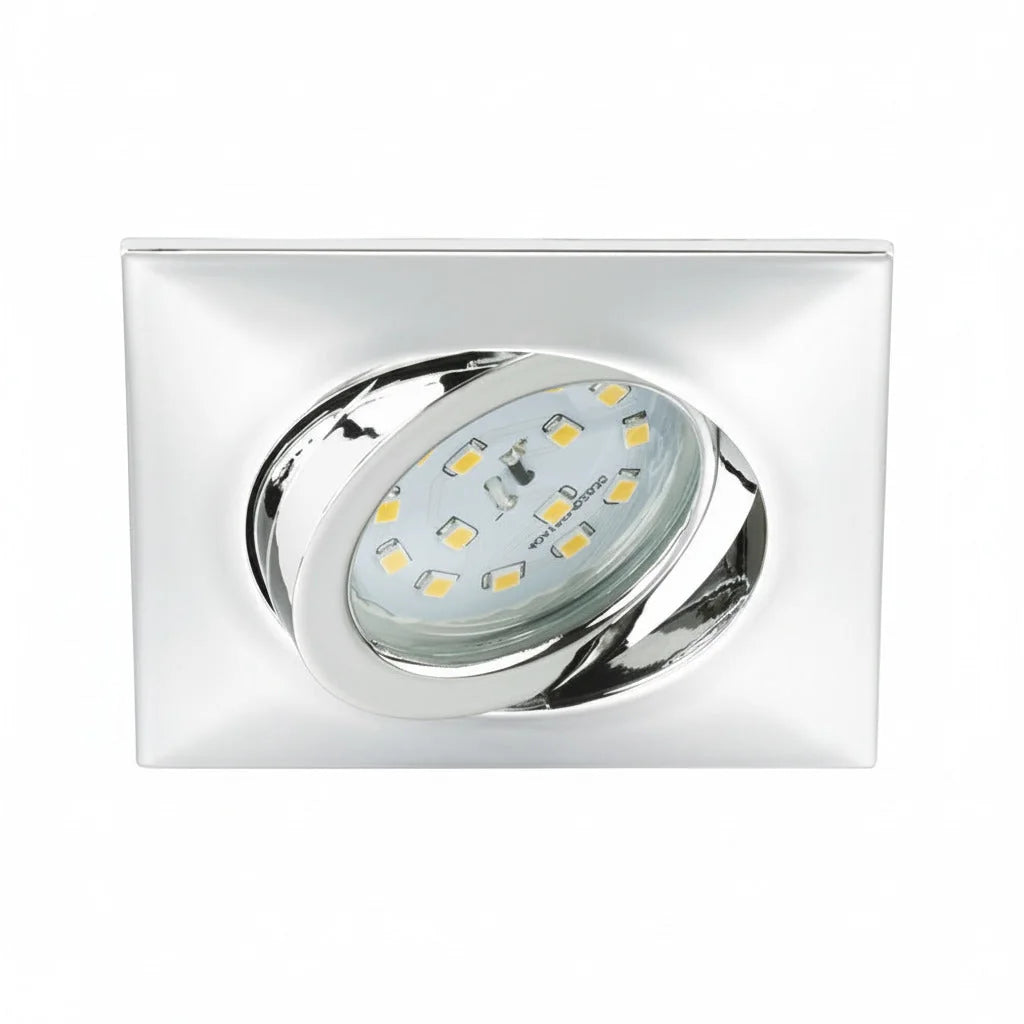LED Einbau Spot Decke schwenkbar Chrom eckig ohne Trafo – Einbaustrahler IP23, schwenkbar, dimmbar, 68mm