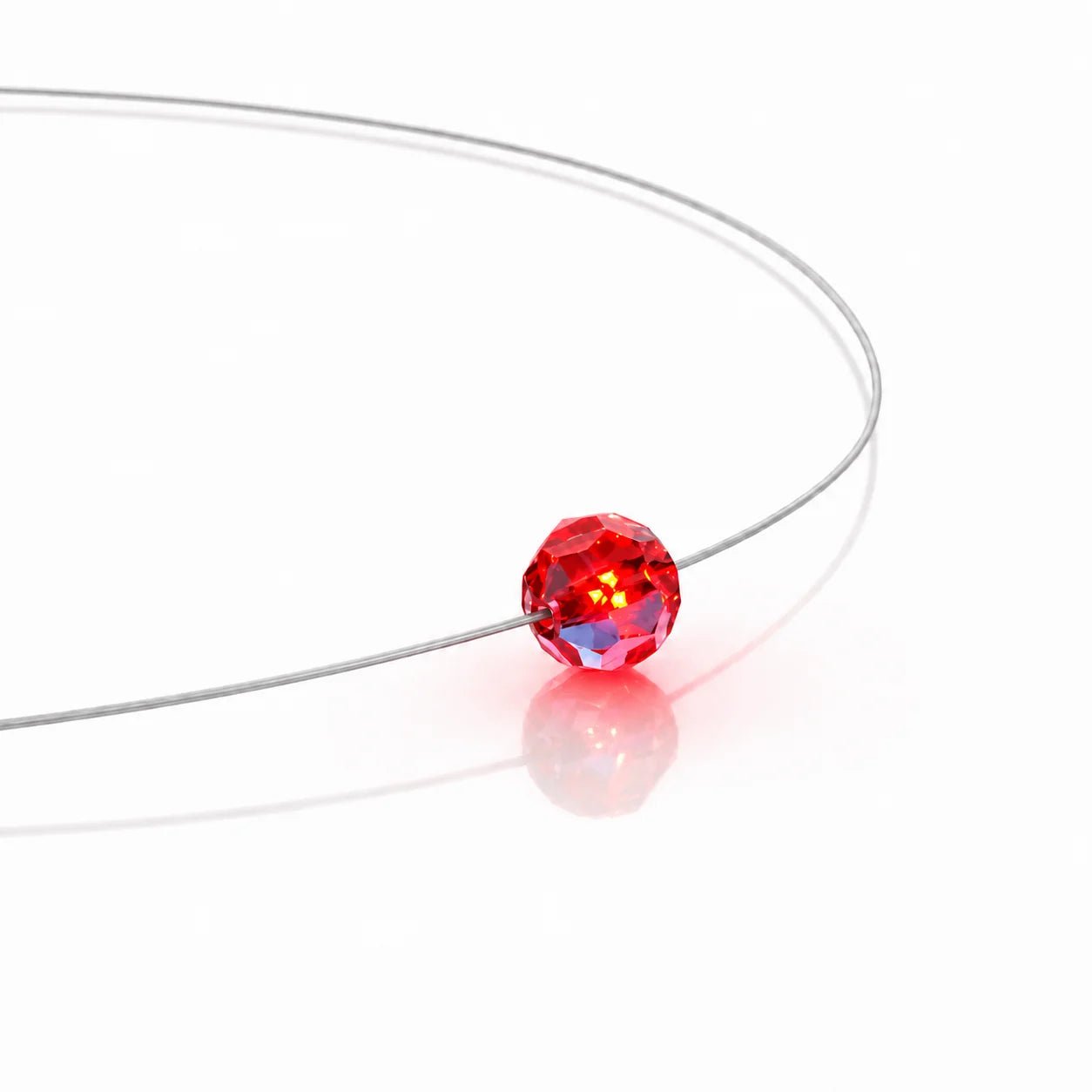 Rotes LED Kristall Armband Ball mit grauem Edelstahlband und leuchtendem Swarovski Kristall 