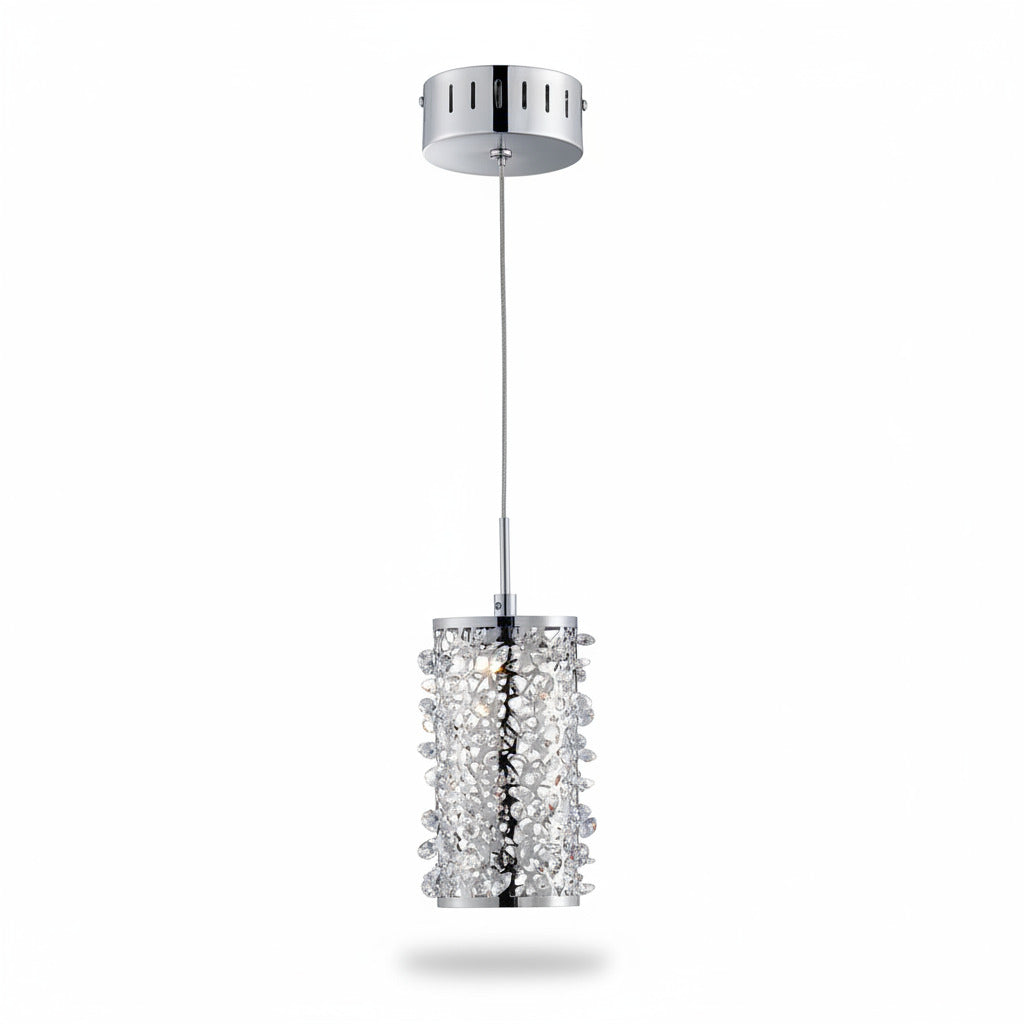 Glitzernde LED-Pendelleuchte Glossy in Chrom mit Acrylkristallen – Pendelleuchte