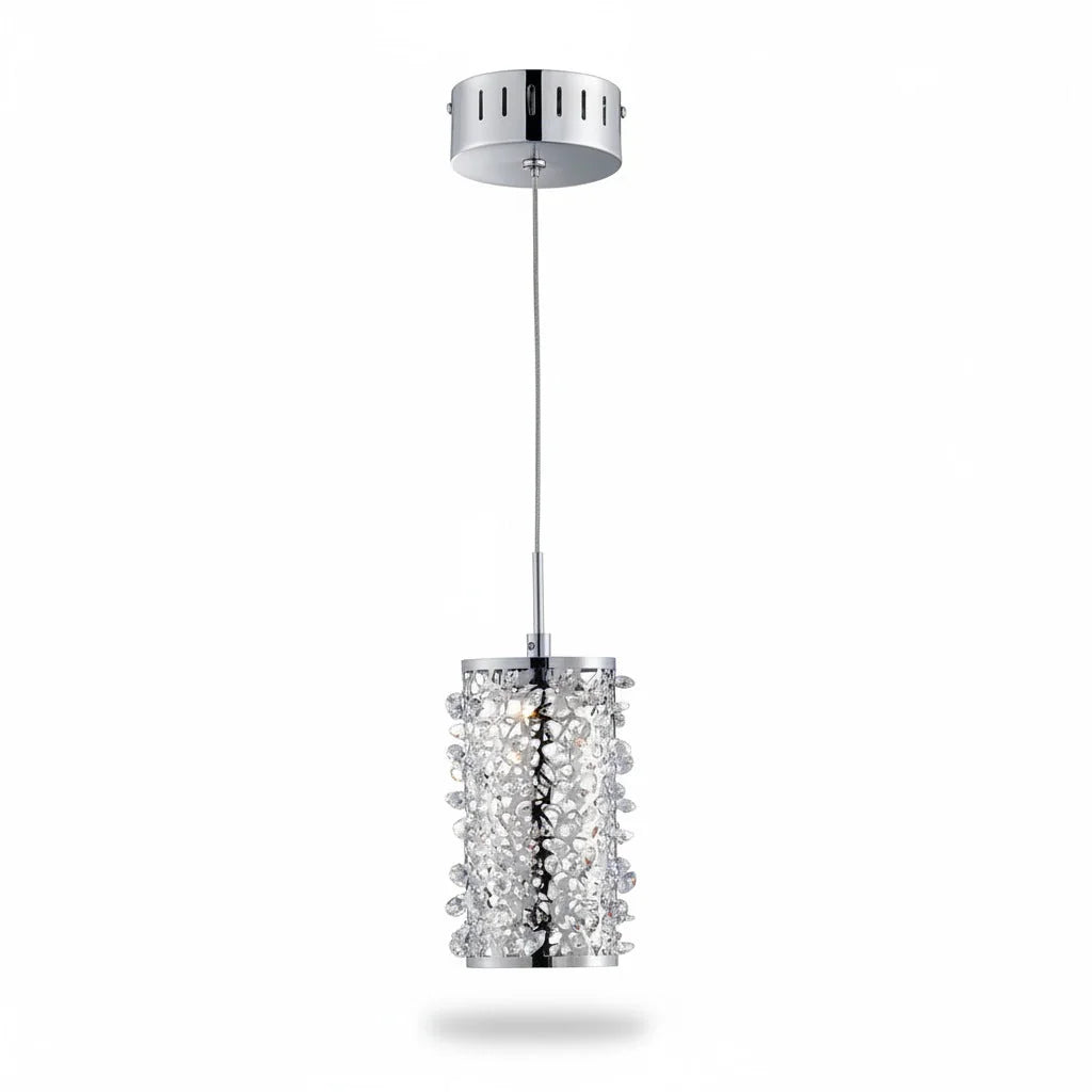 Glitzernde LED-Pendelleuchte Glossy in Chrom mit Acrylkristallen – Pendelleuchte