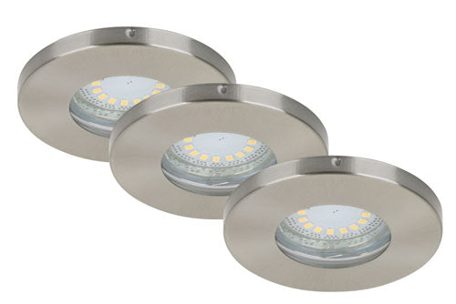 3x Einbauspots 68 mm nickel matt GU10 inkl. 5W LED IP44 – Einbaustrahler IP44, dimmbar, 68mm
