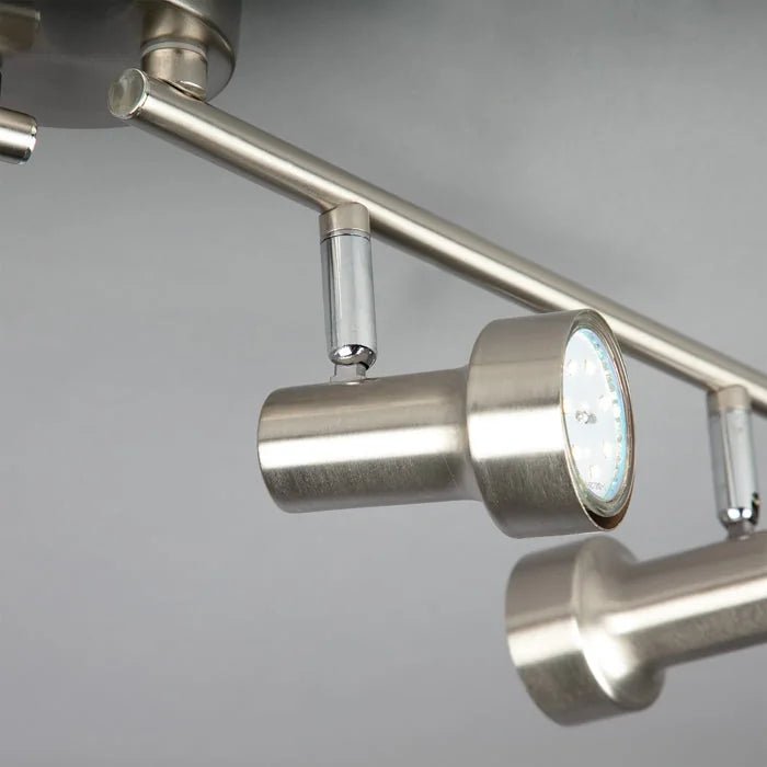 Deckenstrahler 4-flammig GU10 in Matt-Nickel – flexible Lichtausrichtung durch zwei schwenkbare Arme