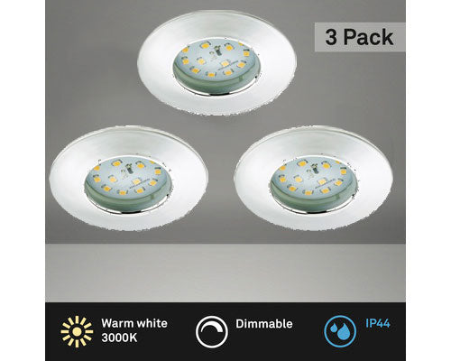 LED Einbauspots 3er Set Ø 60 mm – dimmbar, IP44, ultraflach, 230 V, Chrom glänzend warmweiß 3000 K Briloner 8316-038