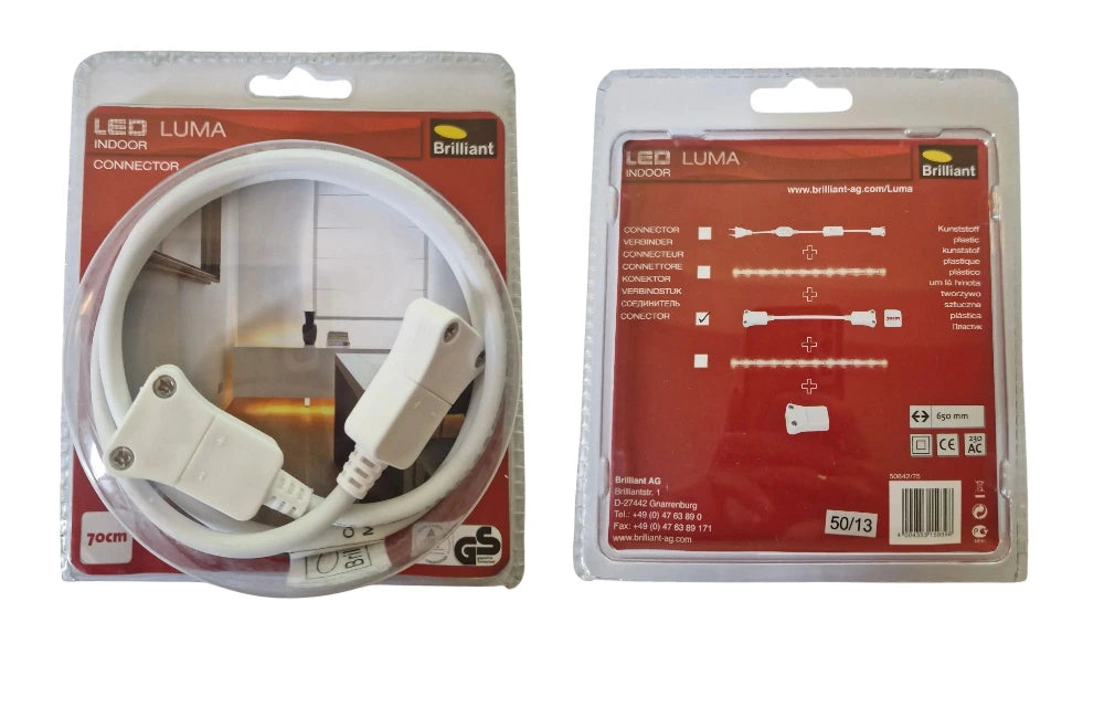 connector led streifen 230v 2-polig flexibler kabel verbinder 70cm weiss mit-plus minus pol luma brilliant leuchten 50842/75 4004353159398