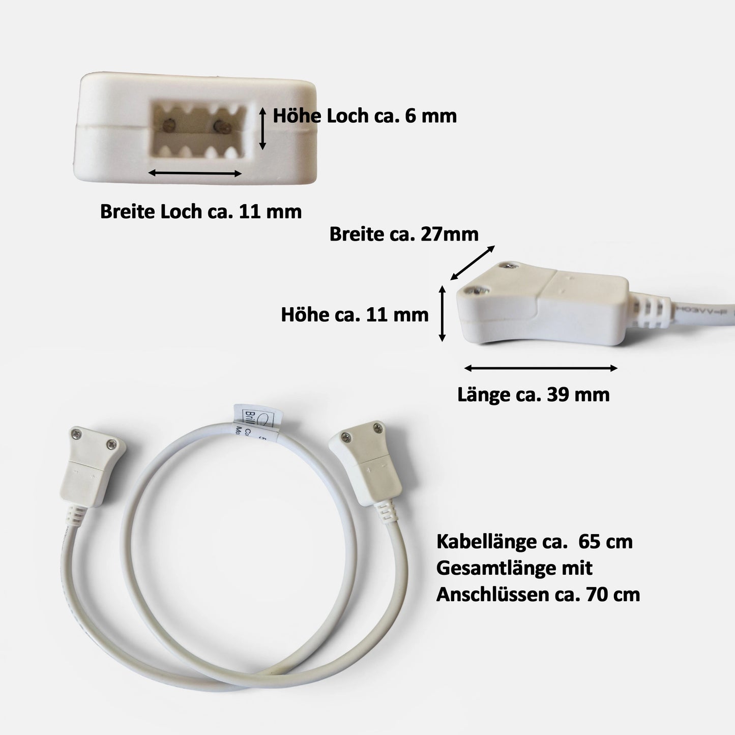 connector led streifen 230v 2-polig flexibler kabel verbinder 70cm weiss mit-plus minus pol luma brilliant leuchten 50842/75 4004353159398